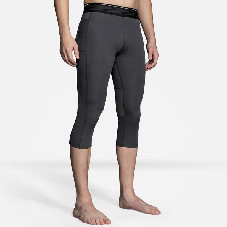 Brooks All-In 3/4 Men's Running Leggings - Grey (42597-KDVO)